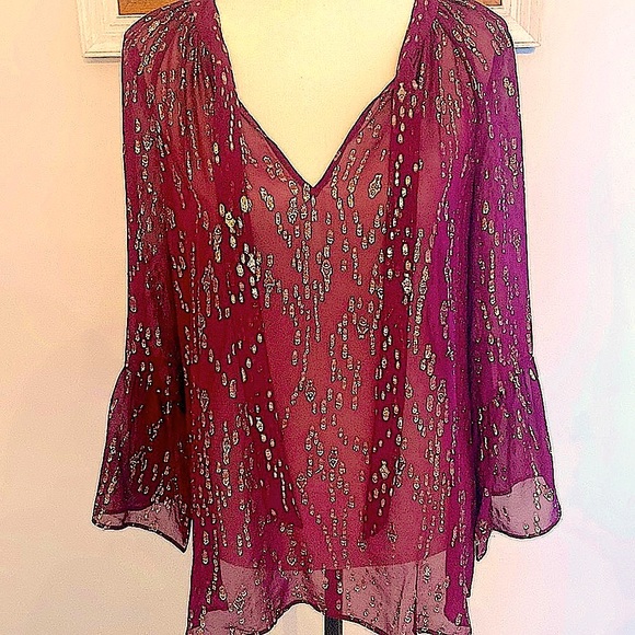 Lilly Pulitzer maroon with gold silk shirt size small - Picture 1 of 5